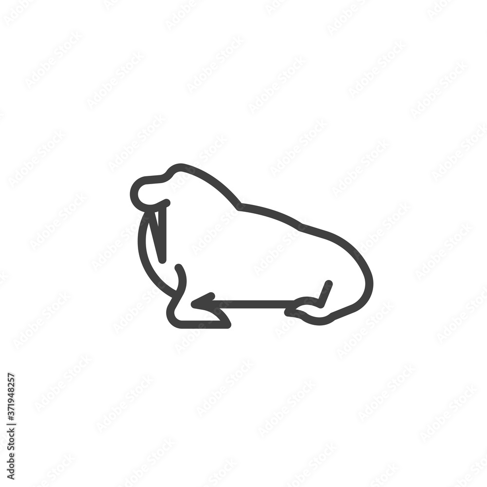 Walrus with tusk line icon. linear style sign for mobile concept and web design. Seal animal outline vector icon. Symbol, logo illustration. Vector graphics Walrus with tusk line icon. linear style sign for mobile concept and web design. Seal animal outline vector icon. Symbol, logo illustration. Vector graphics
