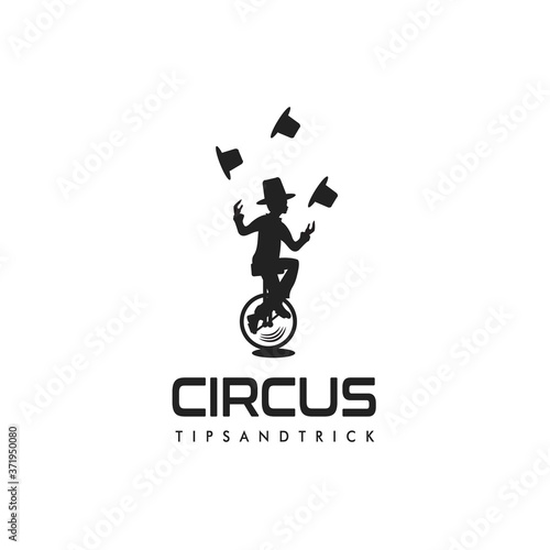 Circus Hat Attraction on Bicycle  Logo Design Vector