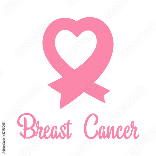 Pink ribbon in the shape of a heart. Breast cancer awareness symbol. World breast cancer day.Flat design