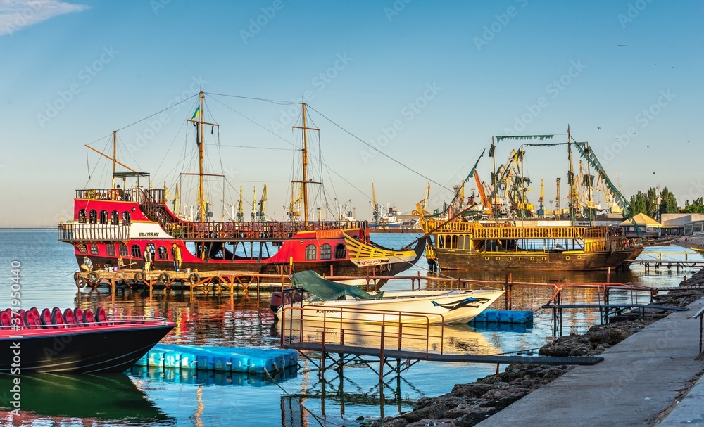 Pleasure boats in Berdyansk, Ukraine