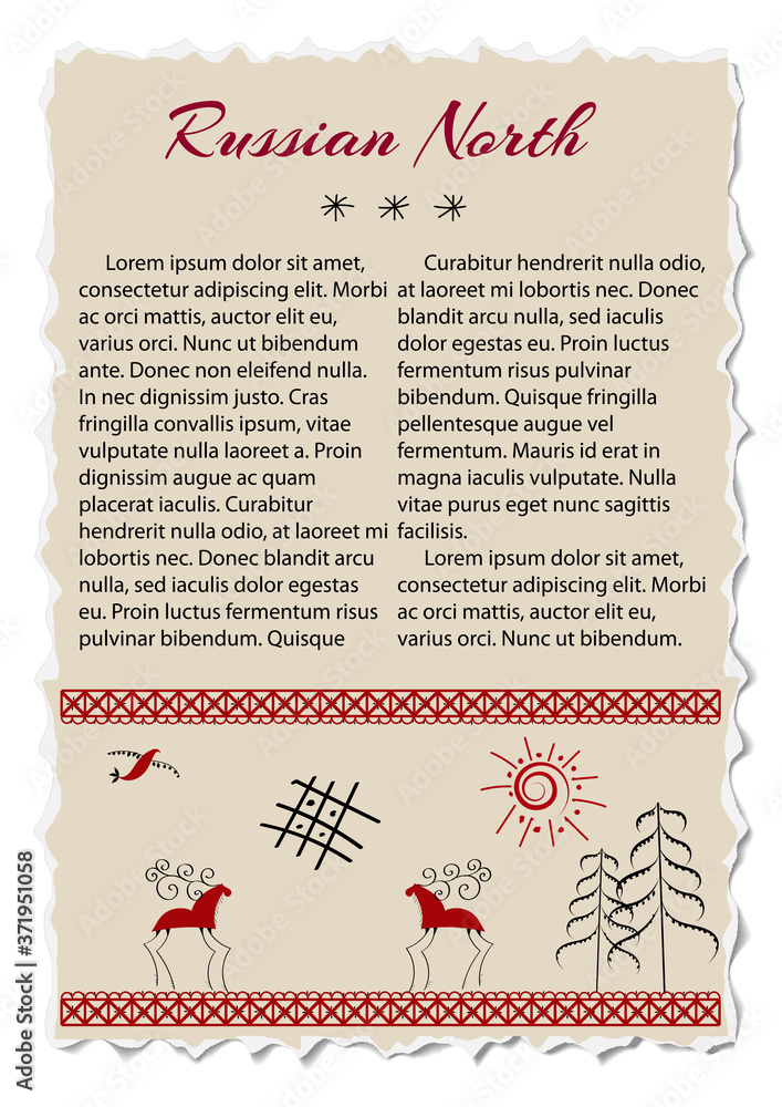 Obraz premium Frame with Northern folk ornaments, russian north, vector illustration