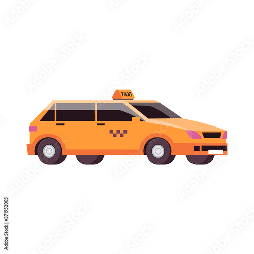 Yellow taxi cab car icon or symbol, flat vector illustration isolated on white.