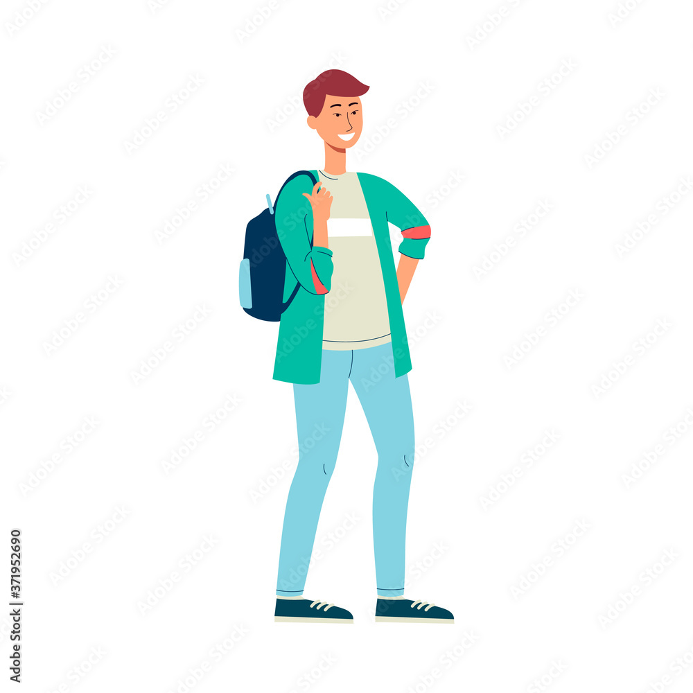 Chinese university student cartoon character, flat vector illustration isolated. Chinese university student cartoon character, flat vector illustration isolated.
