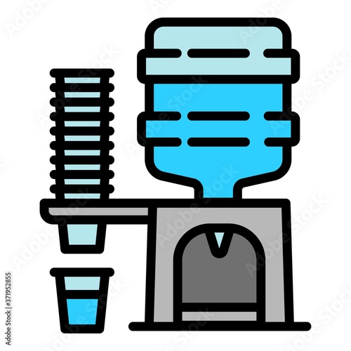 Water cooler with glasses icon. Outline water cooler with glasses vector icon for web design isolated on white background