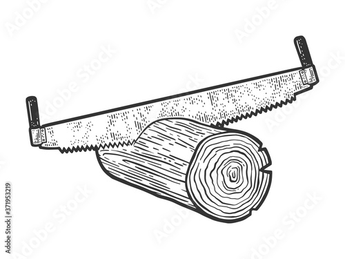 two man saw tree log sketch vector illustration