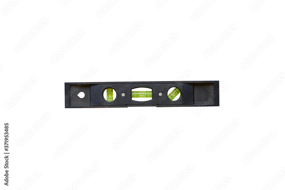 Top view of black spirit level isolated on white. Top view of black spirit level isolated on white.
