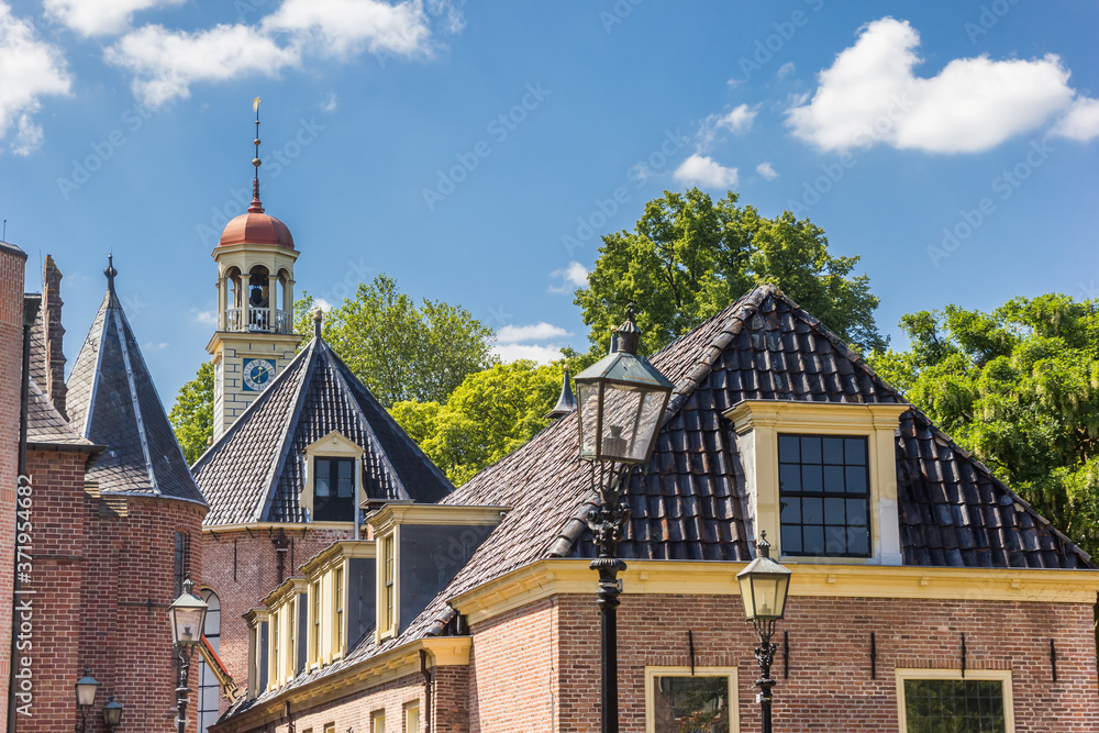 Old houses and tower of the Kloosterkerk church in Assen, Netherlands