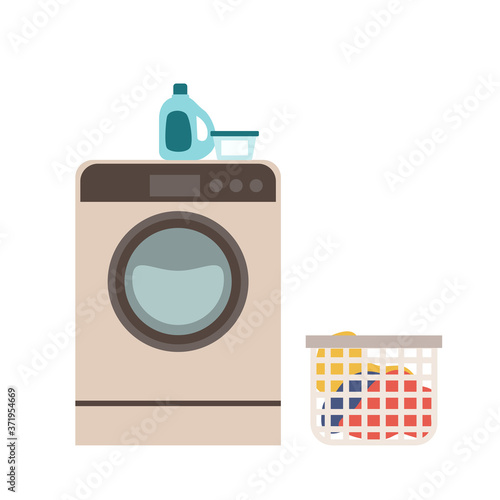 Vector illustration of a laundry machine. Concept for laundry, housework. Isolated graphic.
