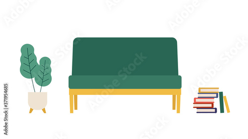 Vector illustration of books and a sofa. Concept for literature.