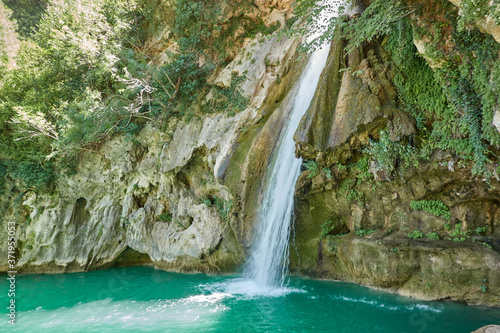 La Calavera waterfall on the Borosa river. Sierra de Cazorla, Segura and Las Villas Natural Park. Jaen. Andalusia. Spain