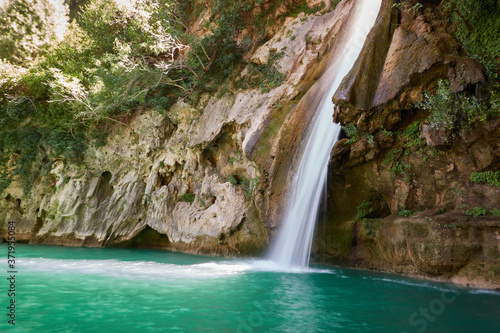 La Calavera waterfall on the Borosa river. Sierra de Cazorla  Segura and Las Villas Natural Park. Jaen. Andalusia. Spain