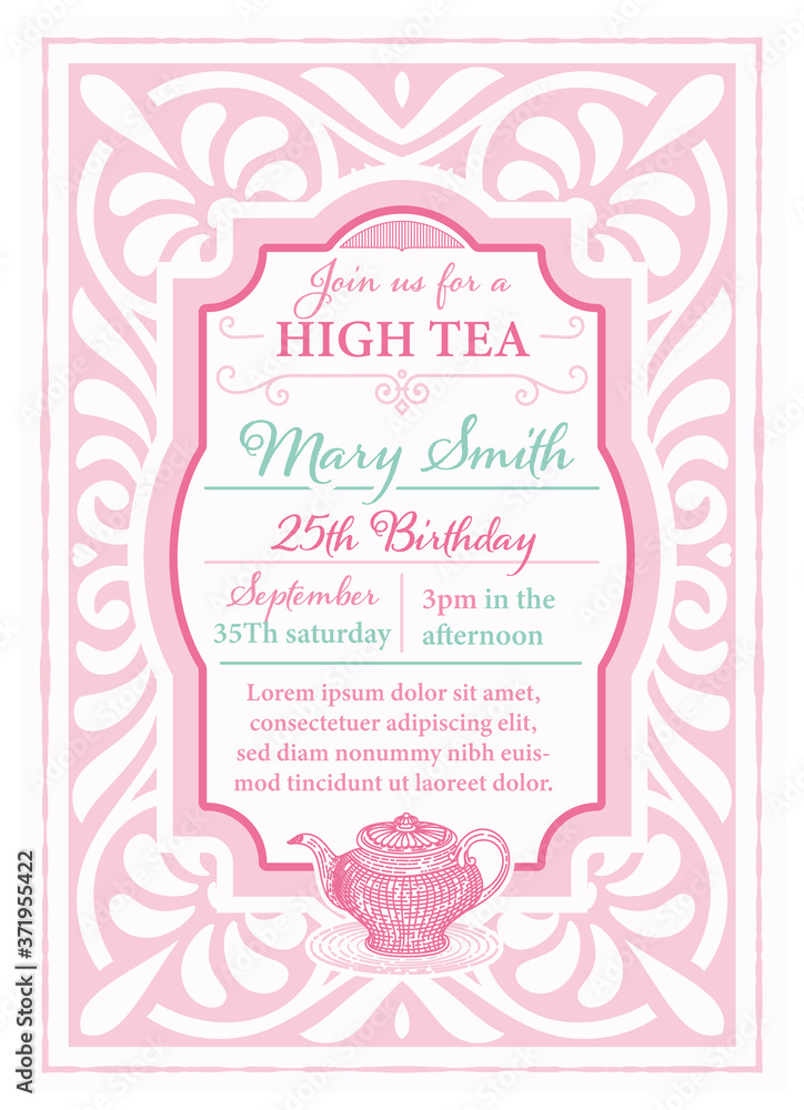 Vintage tea invitation layout