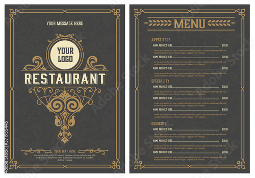 Restaurant menu template. Vintage style. Vector layered