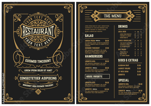 Restaurant menu template. Vintage style. Vector layered