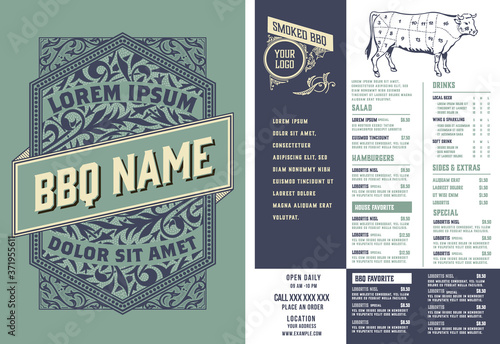 Restaurant menu template. Vintage style. Vector layered