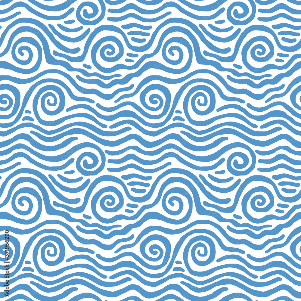 Seamless pattern of swirling waves. Design for backdrops with sea, rivers or water texture. Repeating texture. Figure for textiles. Surface design.