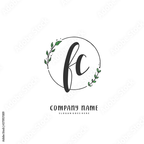 F C FC Initial handwriting and signature logo design with circle. Beautiful design handwritten logo for fashion, team, wedding, luxury logo.