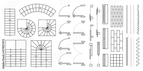 Vector set. Architectural elements for the floor plan. Top view. photo