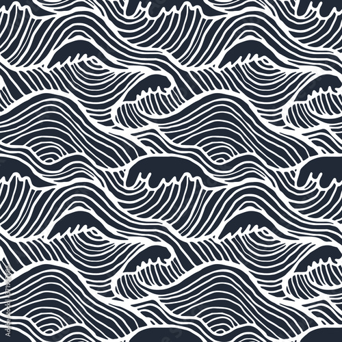 Seamless pattern with black noise linear waves. Design for backdrops and colouring book with sea, rivers or water texture. Repeating texture. Figure for textiles.