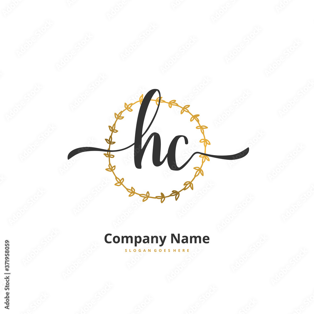 H C HC Initial handwriting and signature logo design with circle. Beautiful design handwritten logo for fashion, team, wedding, luxury logo.