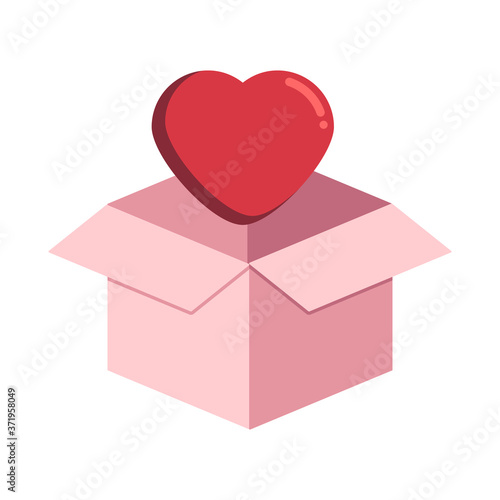 Heart and box flat icon, vector sign, charity, donation colorful pictogram isolated on white. Symbol, logo illustration. Flat style design
