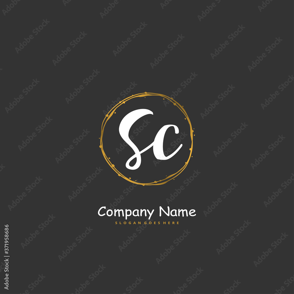 S C SC Initial handwriting and signature logo design with circle. Beautiful design handwritten logo for fashion, team, wedding, luxury logo.