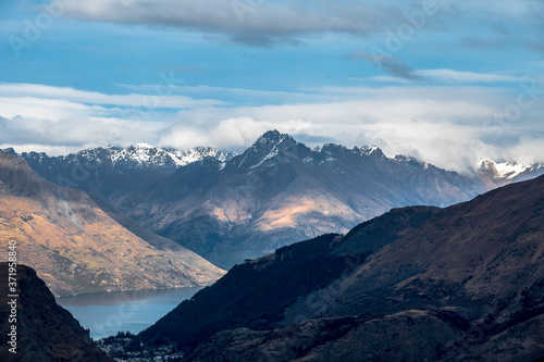 Mountain landscape with clouds. Queenstown, New Zealand
