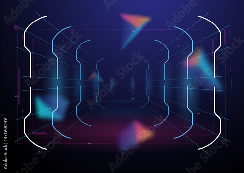 Virtual reality space. Futuristic VR frame, Head-up Display Design. Sci-Fi Helmet HUD UI. Futuristic Technology. Hi tech future design background for web and app.