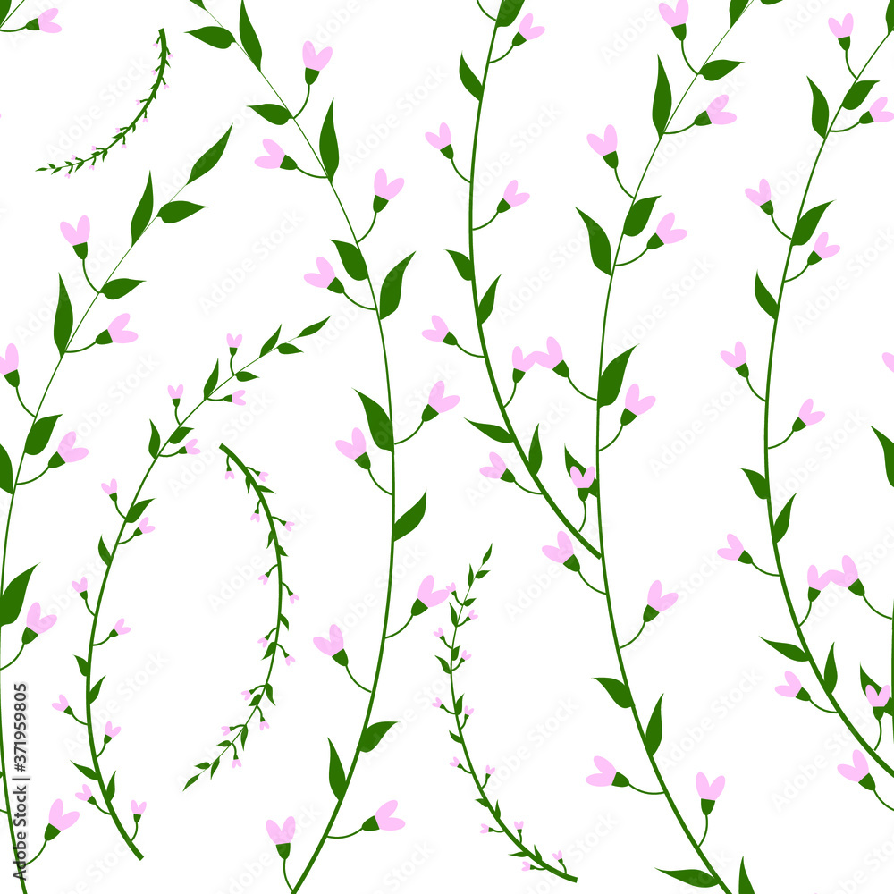 Vector seamless pattern with branch , flowers isolated in white. Design for card, print, textile, fabric, wrapping, scrapbooking