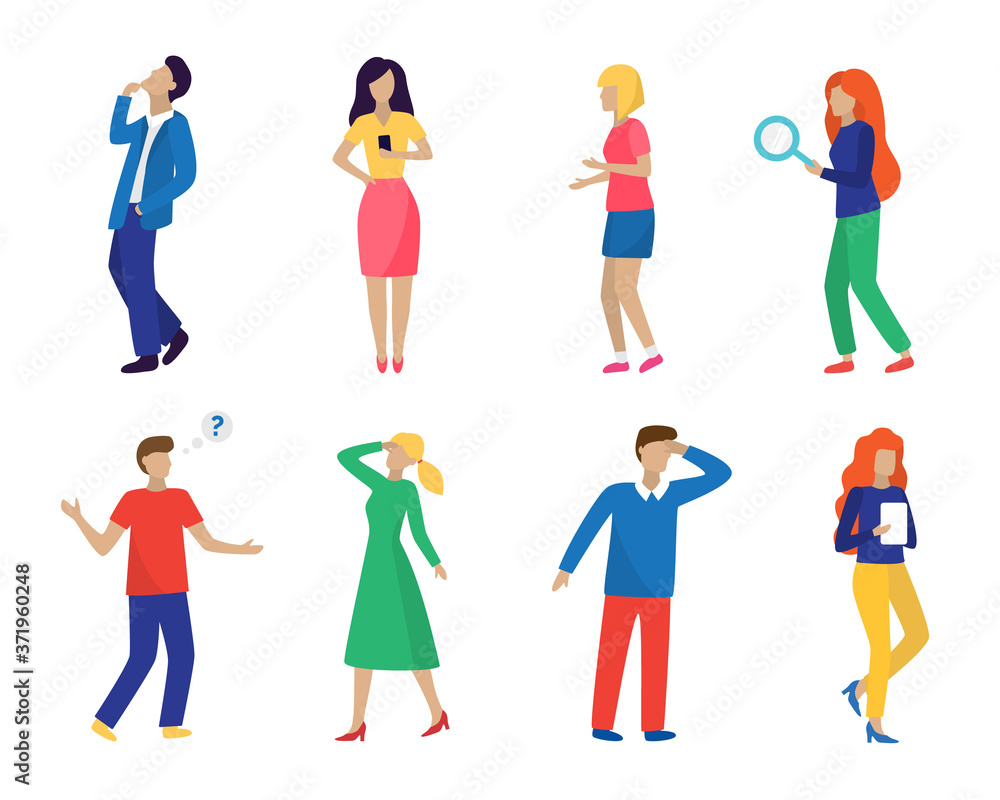 Cartoon Color Characters People Searching Concept. Vector