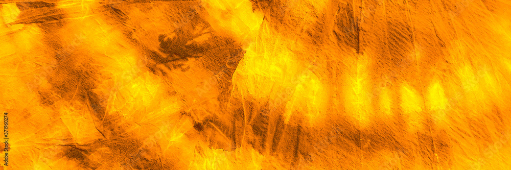 Curry Tie Dye Shibori Pattern. Orange Sunny Vintage Rustic Pattern. Pumpkin Dirty Art Background. Summer Sun Warm Retro Watercolor Print. Yellow Fire Color Tie Dye Wash. Vintage Paint Spots.