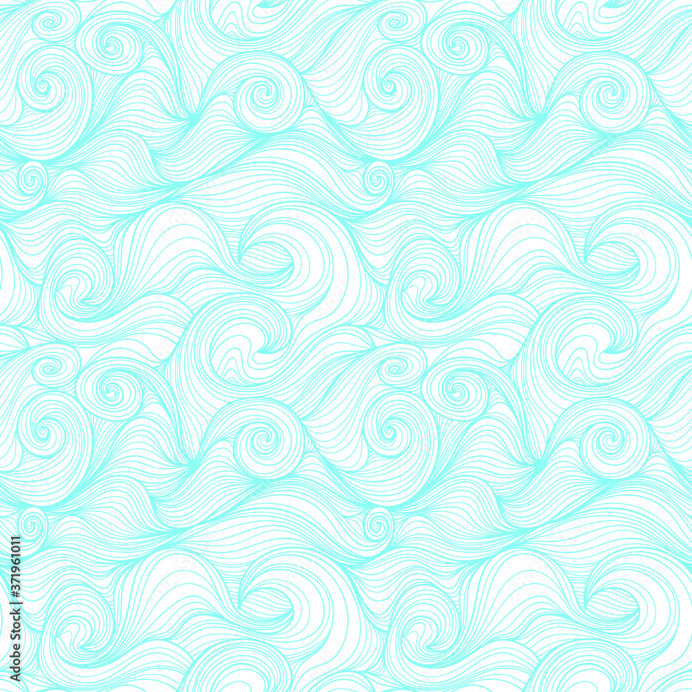 Seamless pattern with blue twisted lines waves. Design for backdrops and colouring book with sea, rivers or water texture. Repeating texture. Print for the cover of the book, postcards. Seamless pattern with blue twisted lines waves. Design for backdrops and colouring book with sea, rivers or water texture. Repeating texture. Print for the cover of the book, postcards.