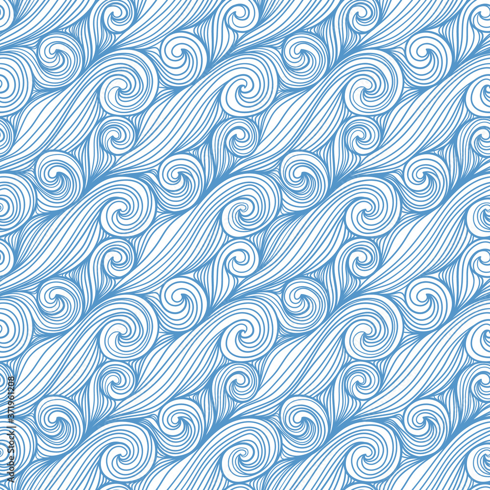 Seamless pattern with twisted lines waves. Design for backdrops and colouring book with sea, rivers or water texture. Repeating texture. Seamless pattern with twisted lines waves. Design for backdrops and colouring book with sea, rivers or water texture. Repeating texture.