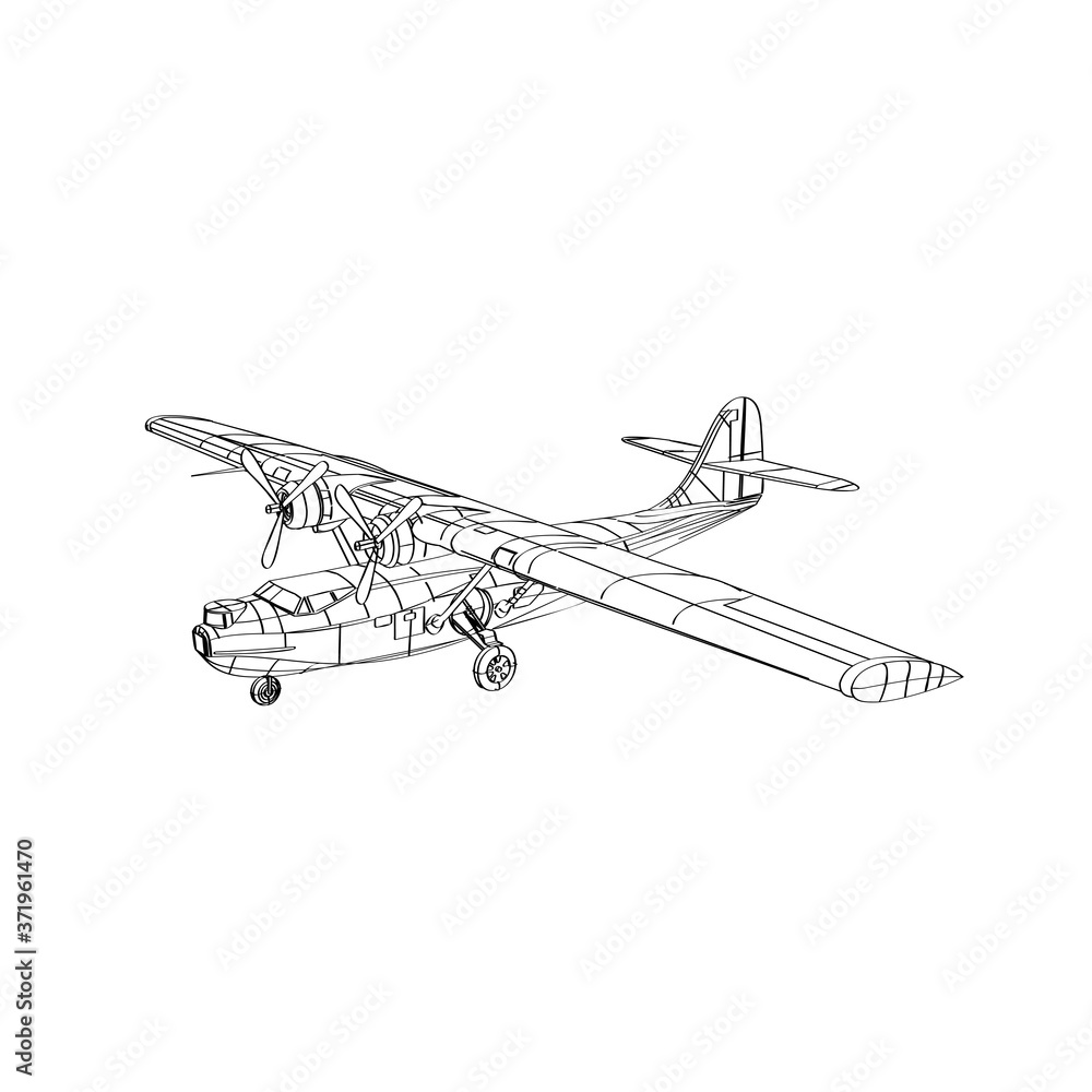 Consolidated Pby Catalina Flying Boat Patrol Bomber and Amphibious Aircraft Line Drawing
