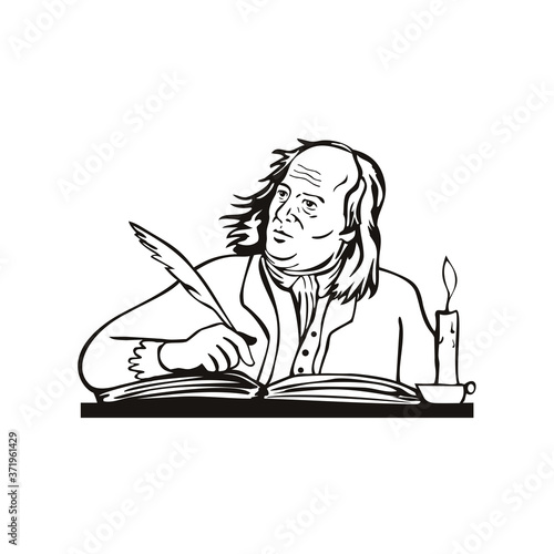 Benjamin Franklin American Polymath and Founding Father of the United States Writing Retro Black and White