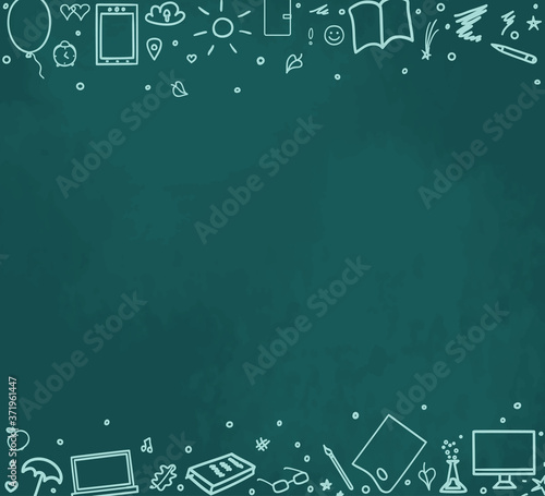 Abstract chalkboard. Back to school. Abstract banner. Pattern with sketchy school supplies