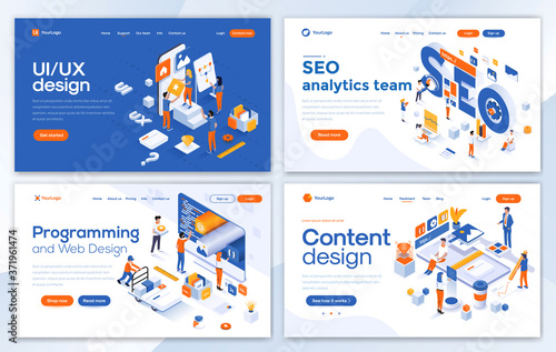 Flat Modern design of Landing page template - Web velopment set