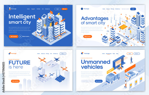 Flat Modern design of Landing page template -Smart city set