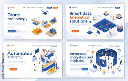Flat Modern design of Landing page template -Technology set