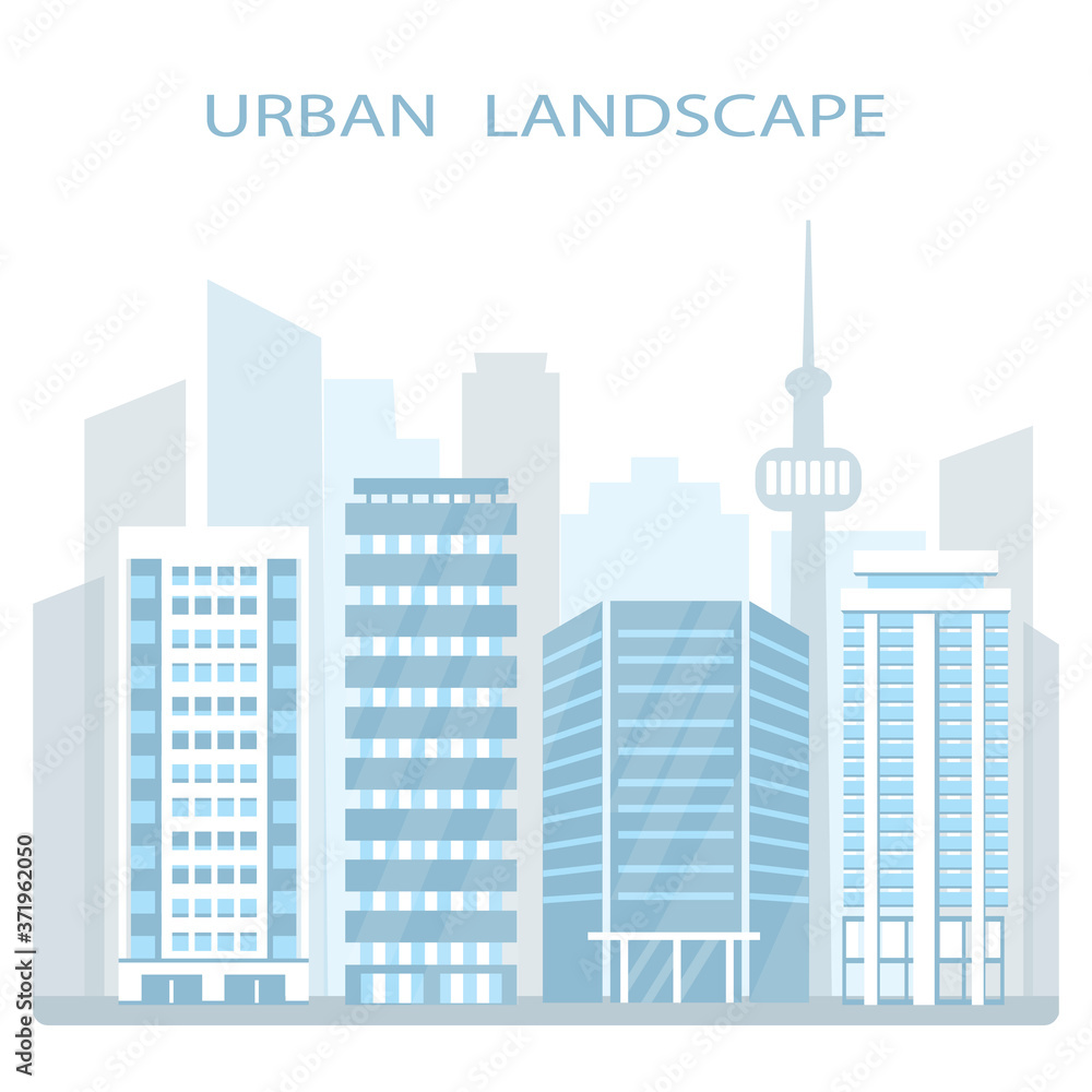 Modern city buildings, urban landscape vector background, business concept.