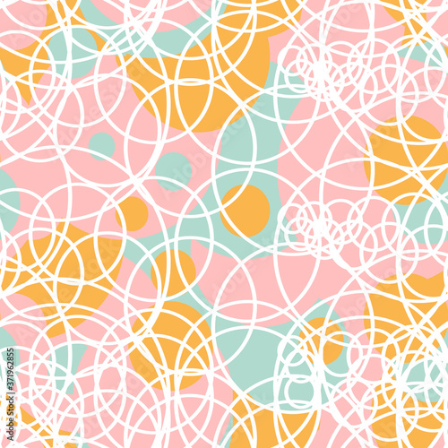 Geometric vector seamless pattern in retro style . Modern abstract background with circles or bubbles.