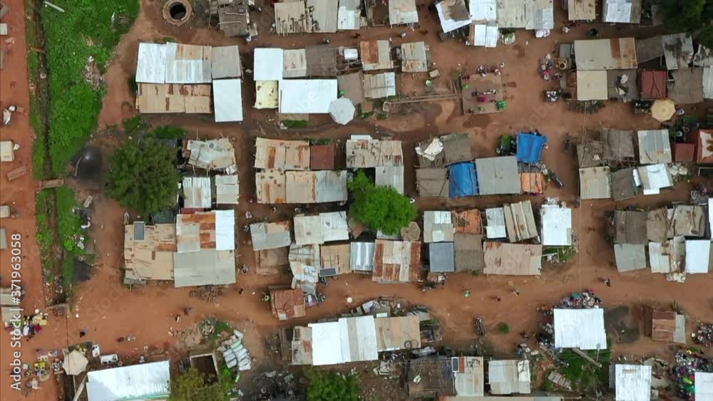 Flying over rooftops in Lagos, Nigeria, aerial view Flying over rooftops in Lagos, Nigeria, aerial view