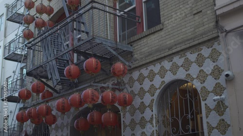 Typical asian street lamps in Chinatown in San Francisco California USA.
