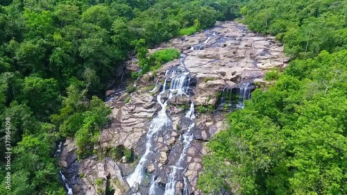 Wide shot. Aerial drone view. Ai Beling Waterfalls Indonesia. South East Asia Travel Concepts.  photo