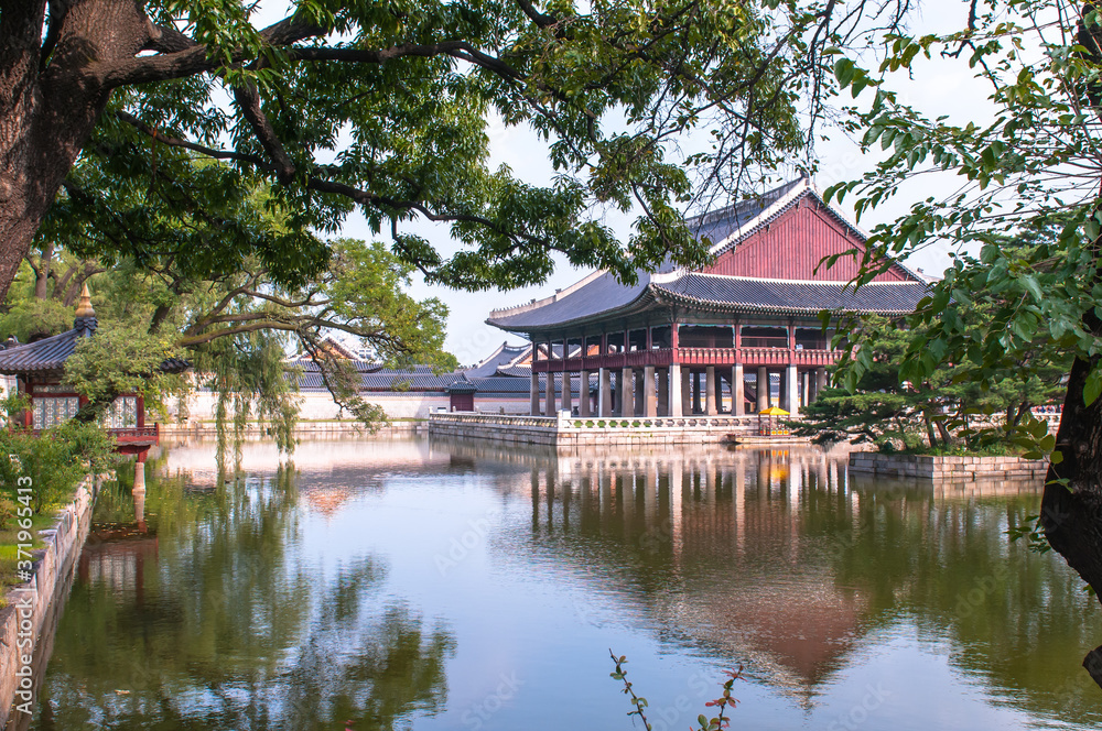 The scenery of  summer of green colorful park.