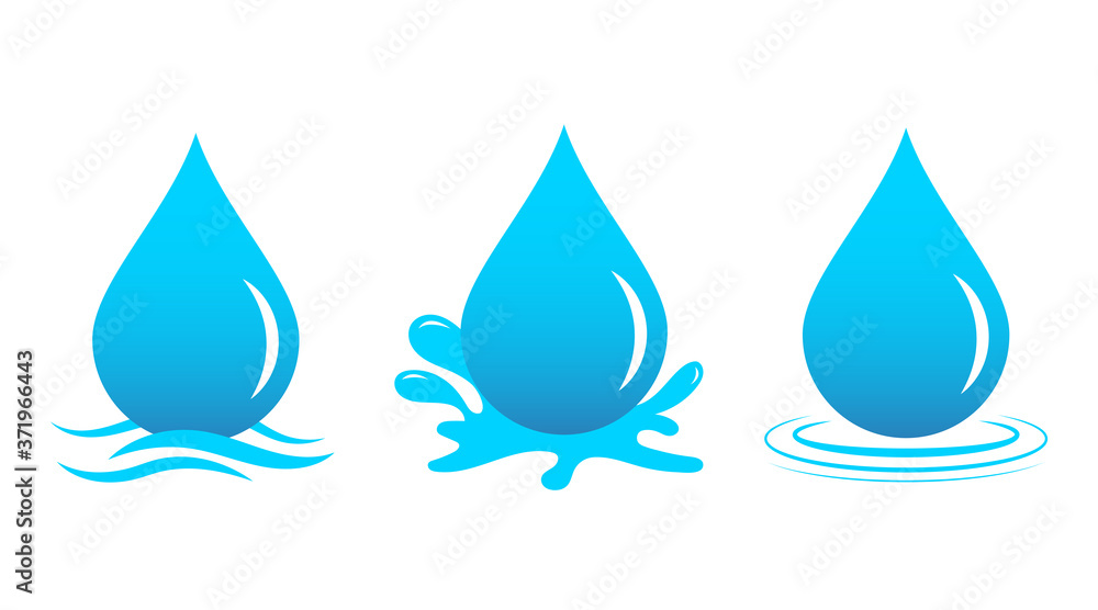 Water drop blue color icon with liquid splash wave concept logo design isolated vector on white background Water drop blue color icon with liquid splash wave concept logo design isolated vector on white background