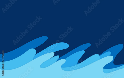 Ocean sea wave layer paper style deep water blue vector abstract background