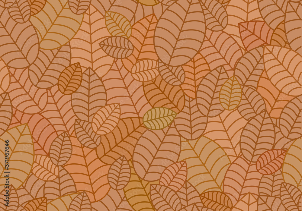 Seamless linear leaves pattern. Horizontal plant brown leaf ornament. For labels, packaging or fabric. Chaotically scattered leaves.
