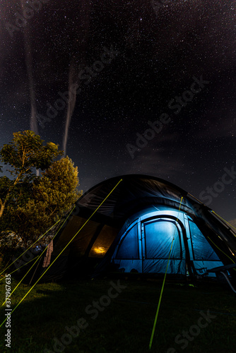 tent at night with stars