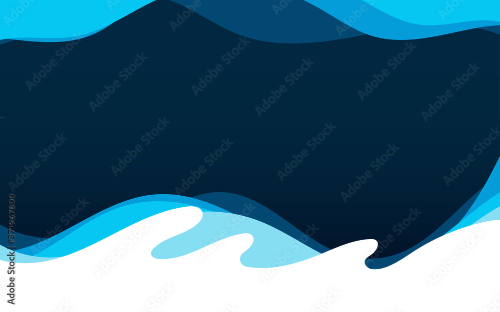 Blue water ocean sea wave curve layer paper style vector dark abstract background Blue water ocean sea wave curve layer paper style vector dark abstract background